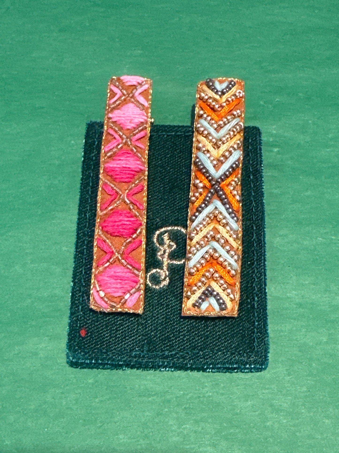POWDER Beaded Hair Clips (Straight) - Fuschia/Summer Deco