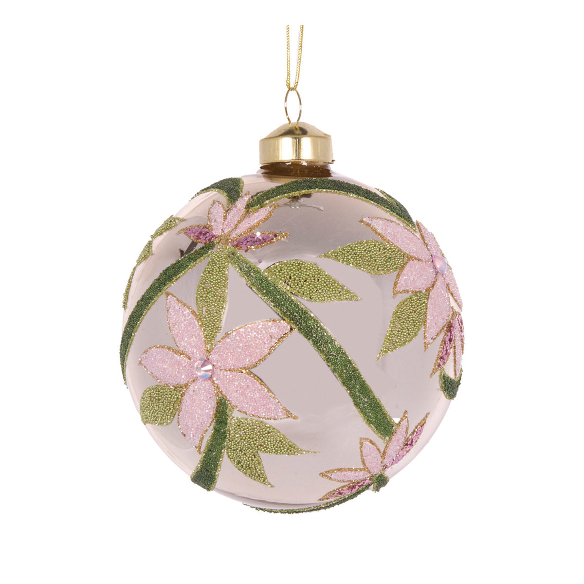 High Shine Silver and Pink Poinsettia Bauble Decoration
