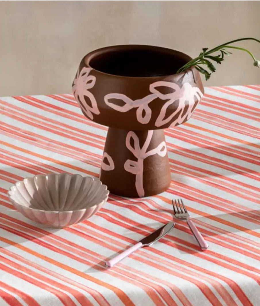 Bonnie and Neil Red Peach Striped Tablecloth