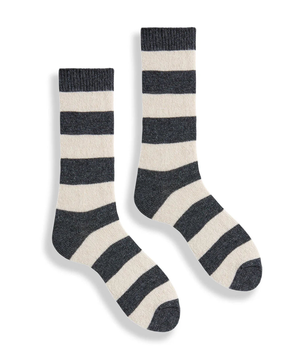 lisa b Women’s Merino Wool and Cashmere Socks - Rugby Stripe
