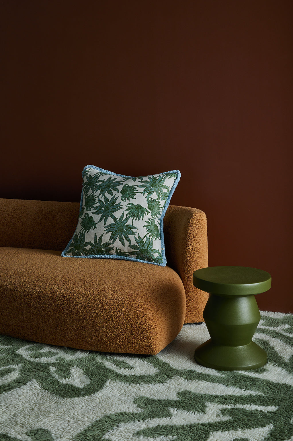 Bonnie and Neil Flannel Flower Khaki Cushion - 60cm
