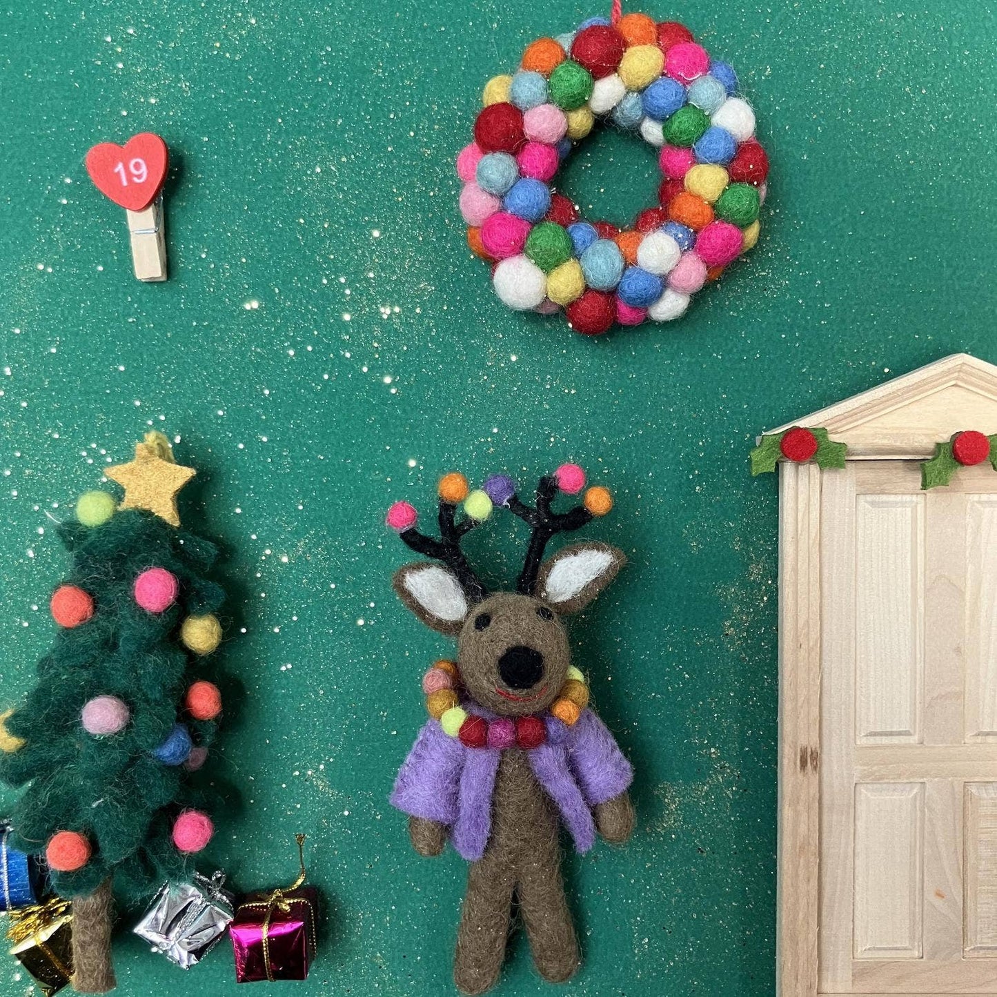 Handmade Felt Donner the Neon Reindeer Christmas Decoration