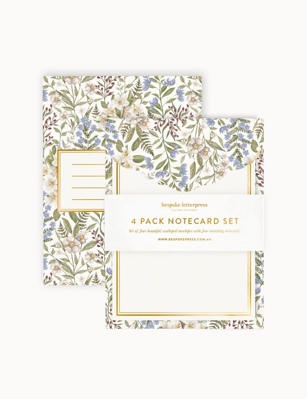 Bespoke Letterpress - Forget Me Not 4pk Scallop Notecard Set