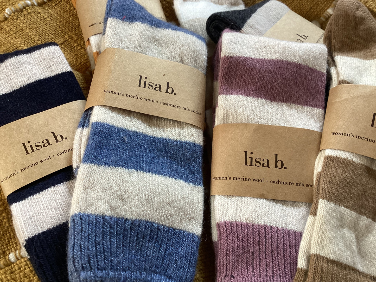 lisa b Women’s Merino Wool and Cashmere Socks - Rugby Stripe