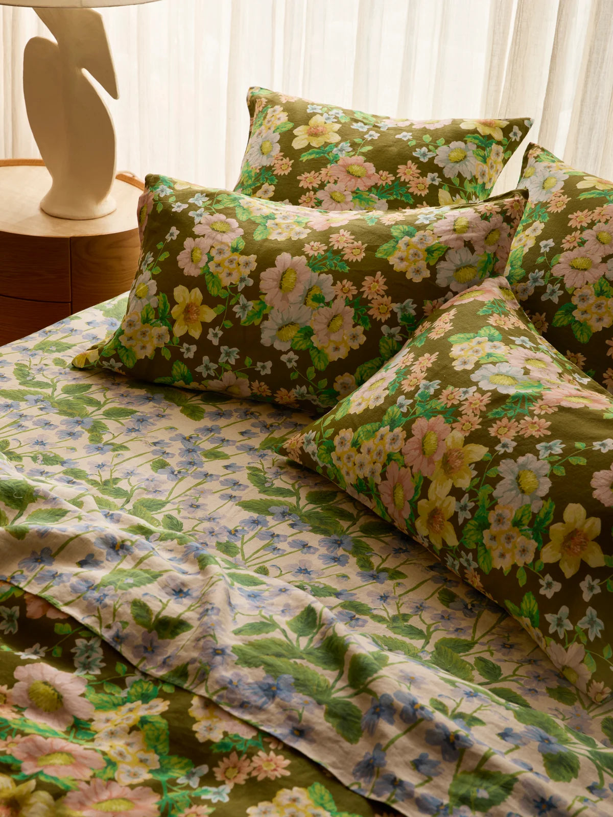 Bonnie and Neil Buttercup Olive Linen European Pillowcases