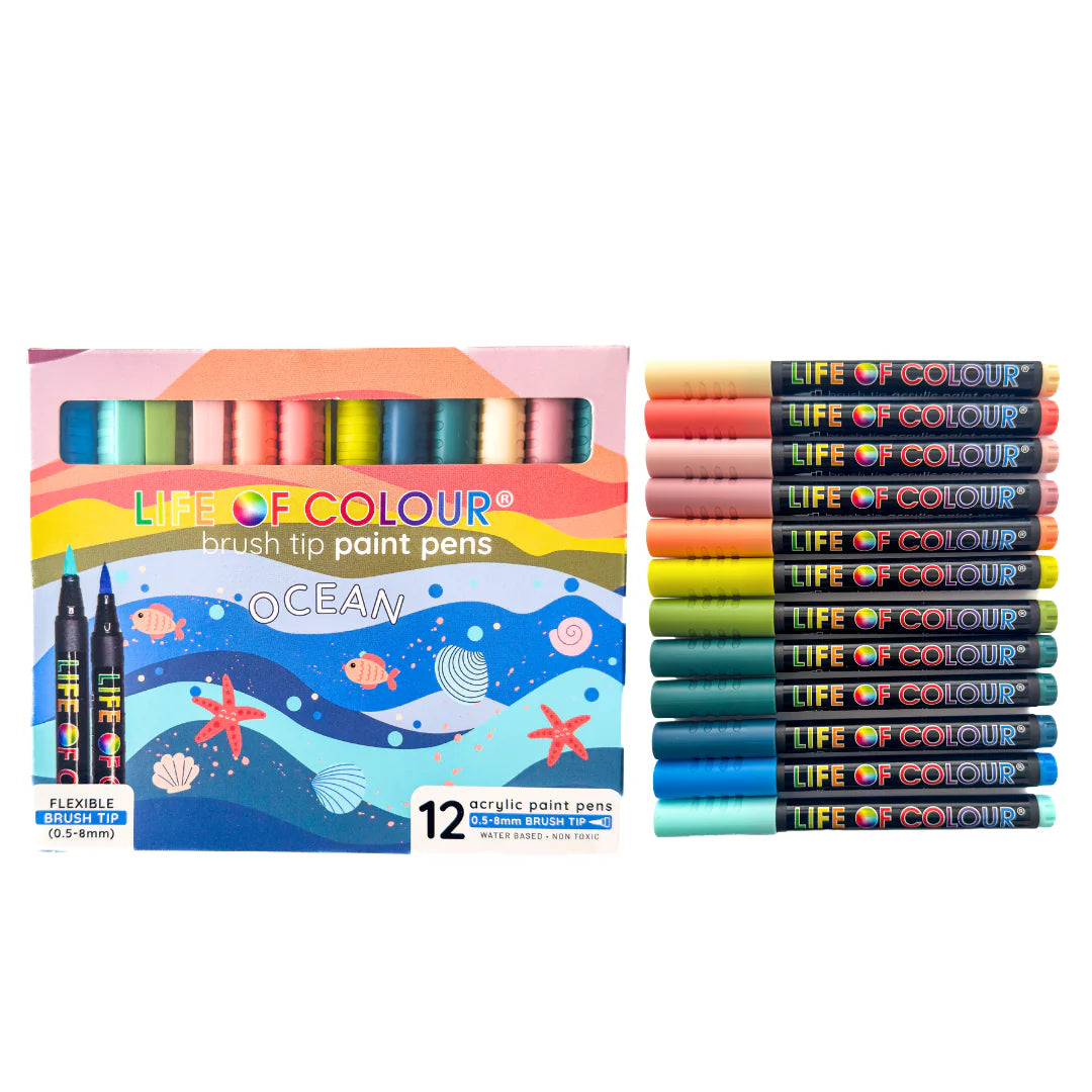 Life of Colour - Ocean Colours Brush Tip Acrylic Paint Pens - Set of 12