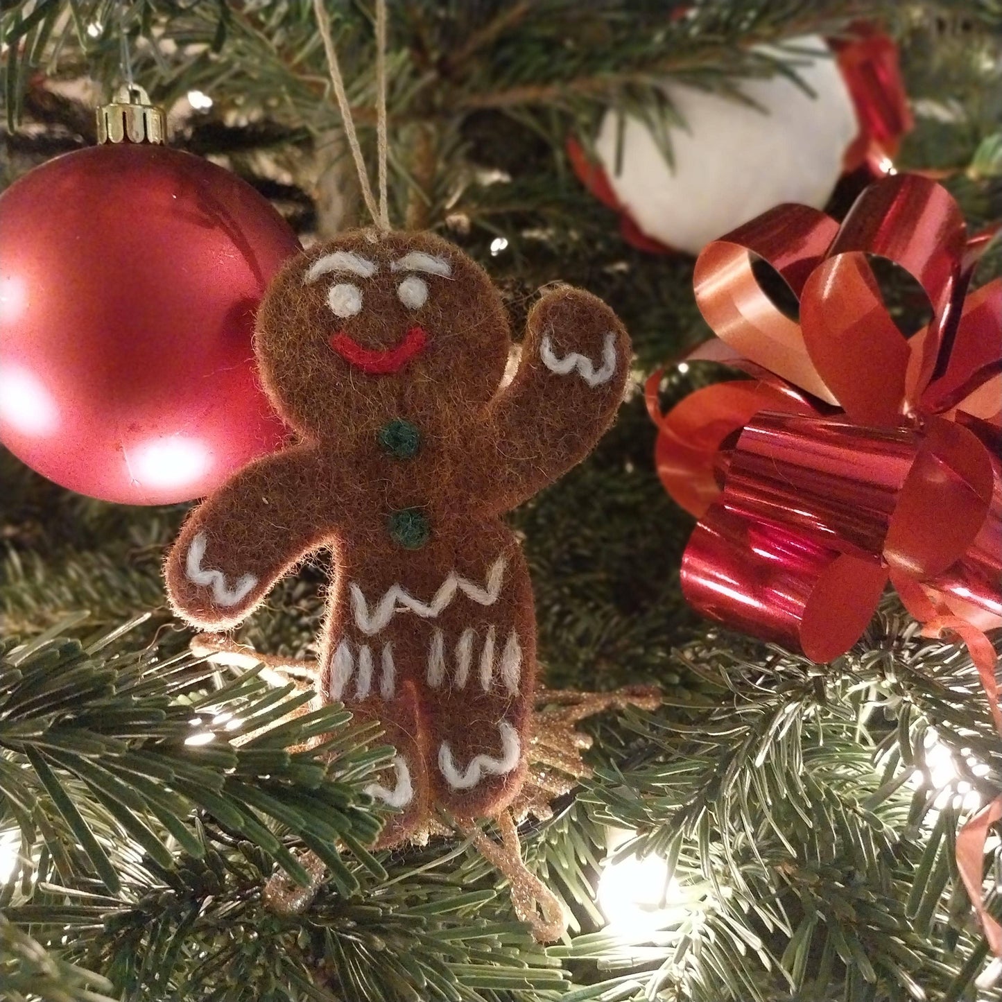 Handmade Felt Jolly Gingerbread Man Hanging Christmas Decor
