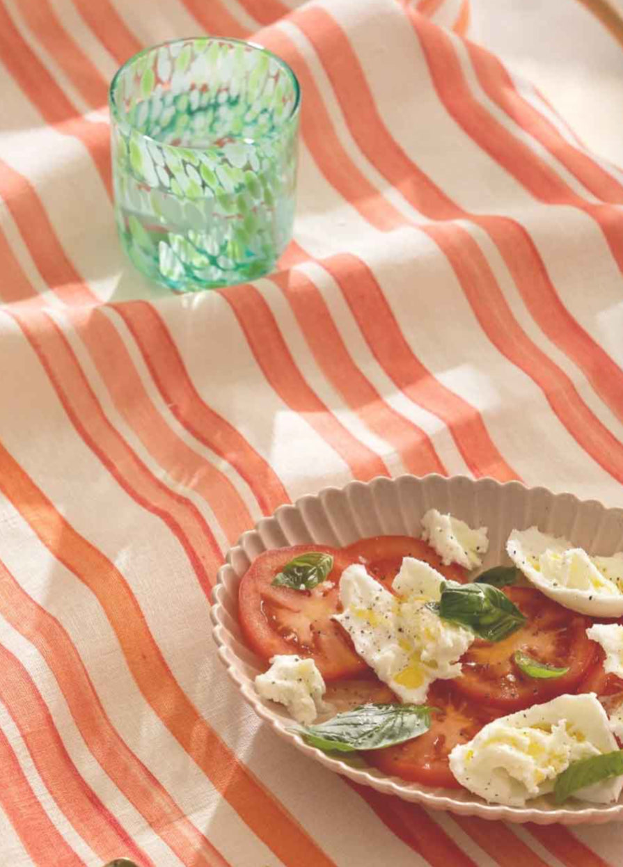 Bonnie and Neil Red Peach Striped Tablecloth
