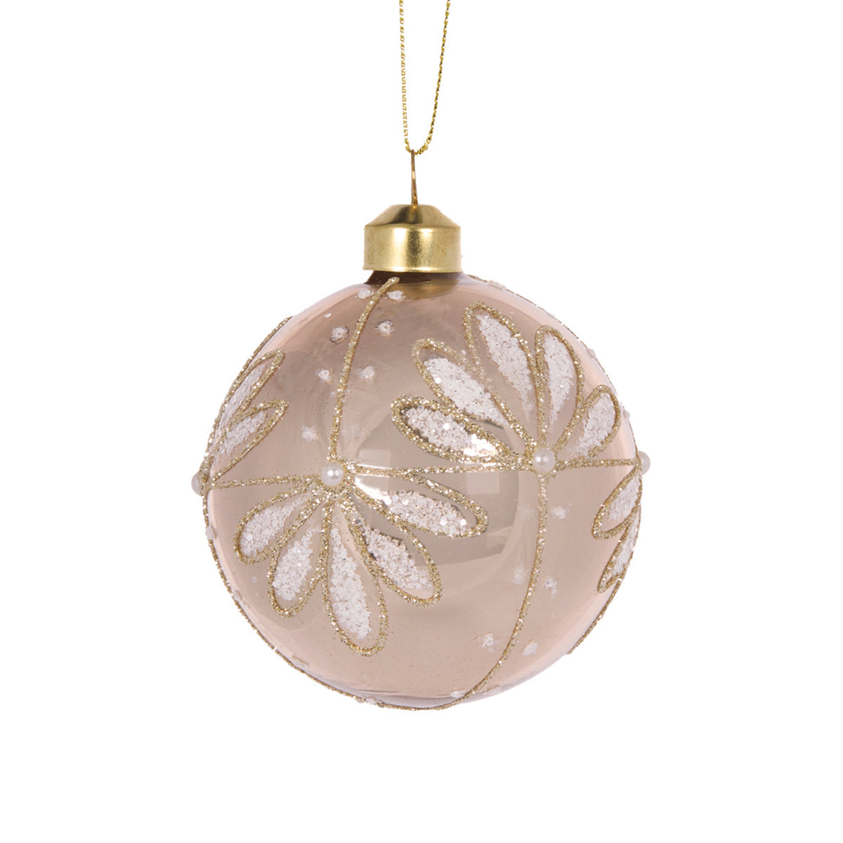 Champagne Iced Floral Bauble Decoration