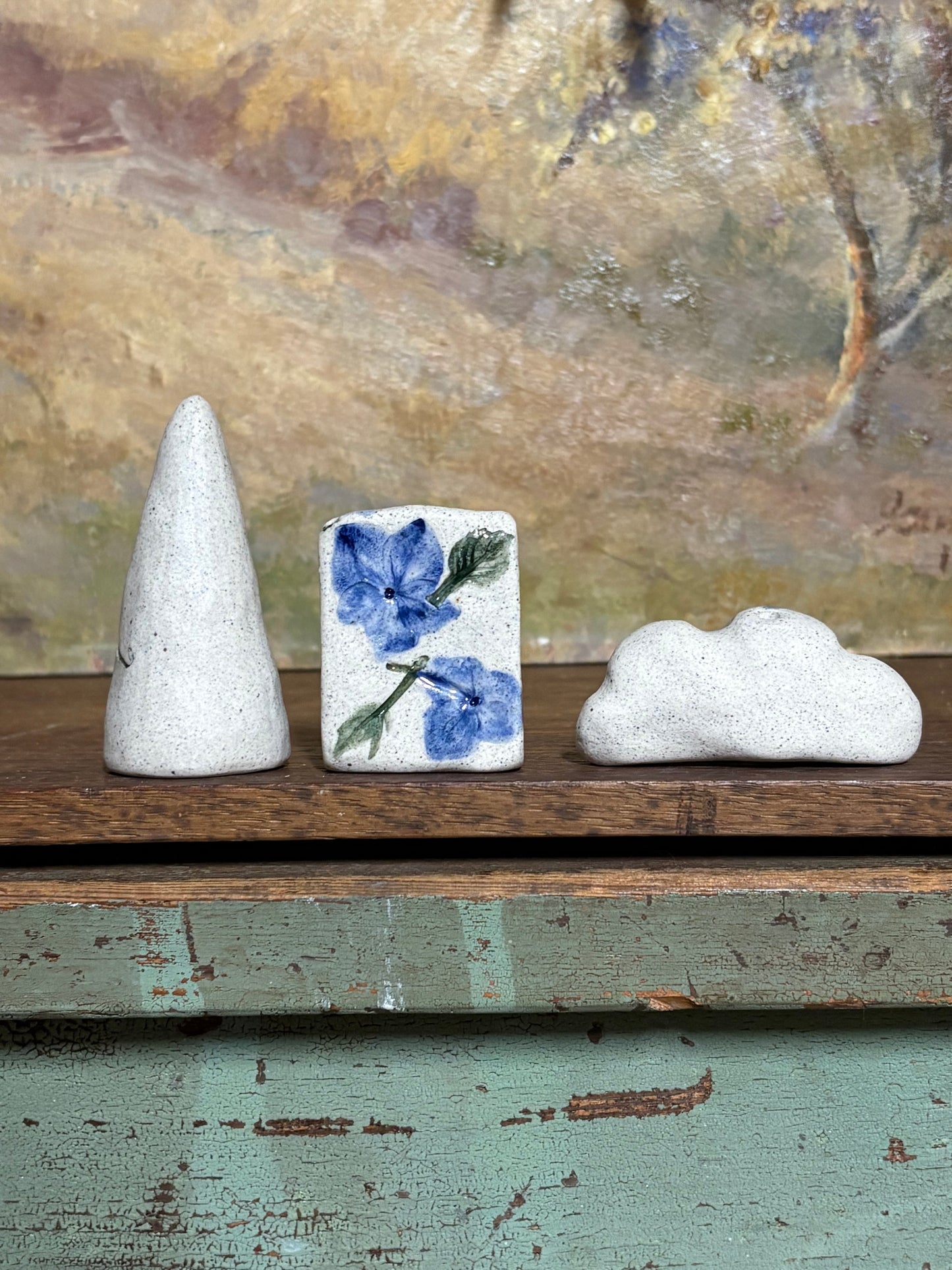 Handmade Ceramic Hydrangea Village - set of 3