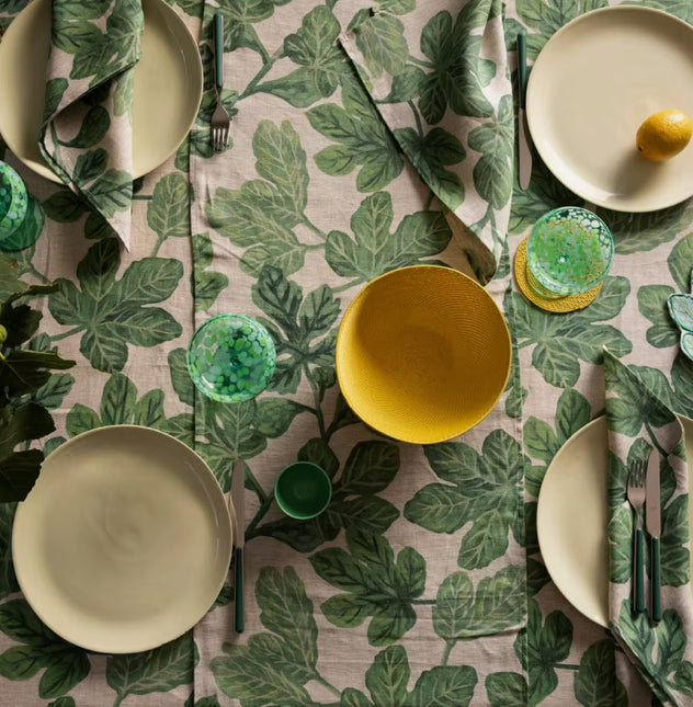 Bonnie and Neil Linen Table Runner Green Fig Leaf