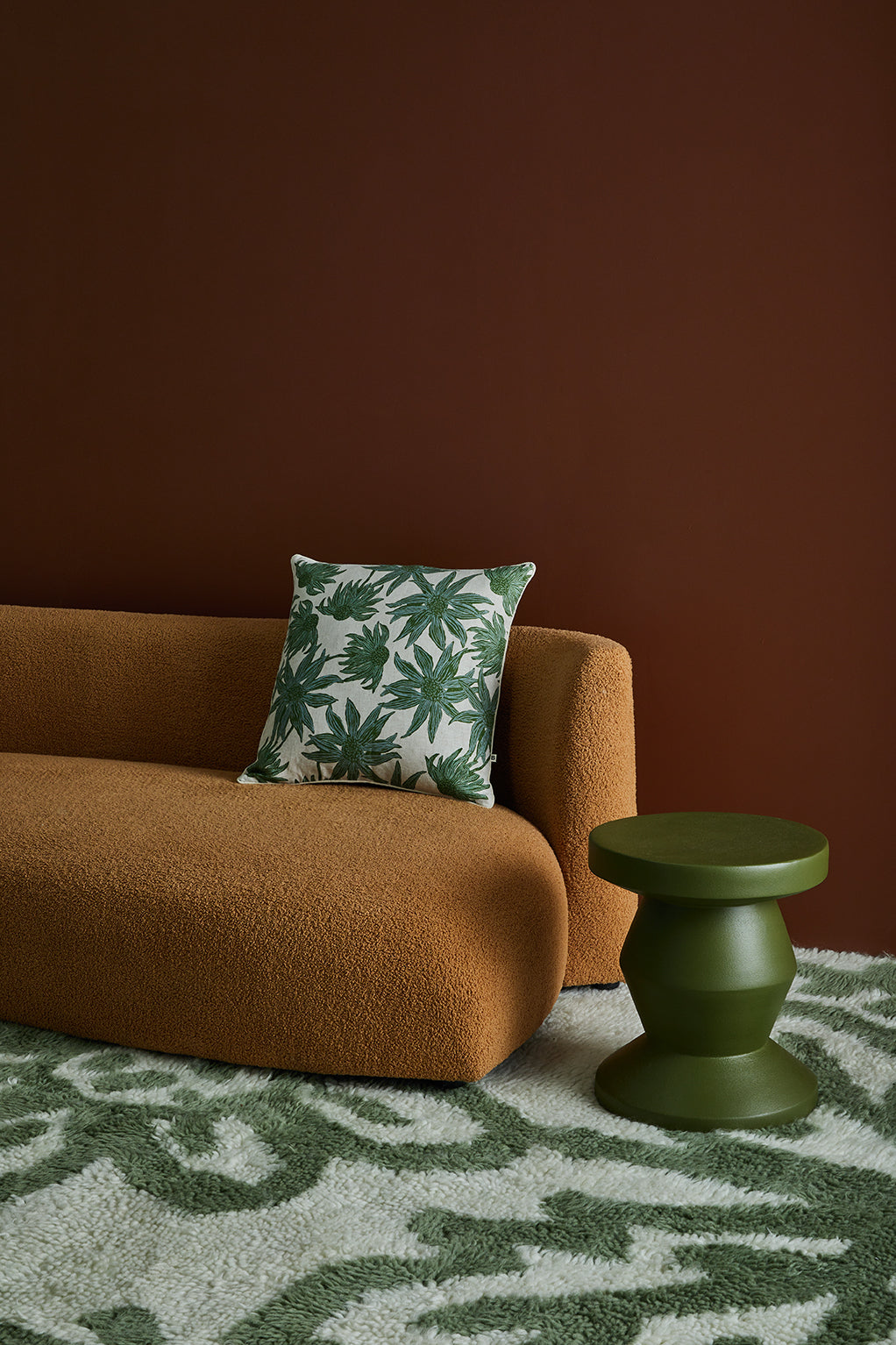 Bonnie and Neil Flannel Flower Khaki Cushion - 50cm