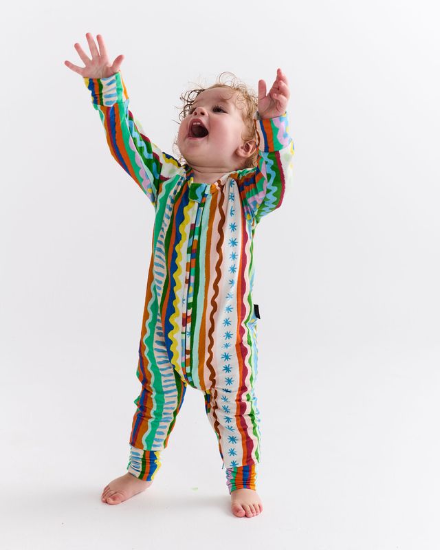 Kip and Co Organic Long Sleeve Zip Romper - Beach Patterns