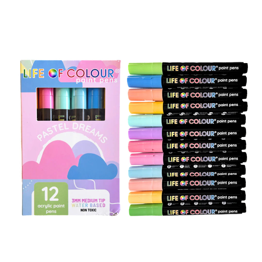 Life of Colour - Pastel Dreams 3mm Medium Tip Acrylic Paint Pens - Set of 12