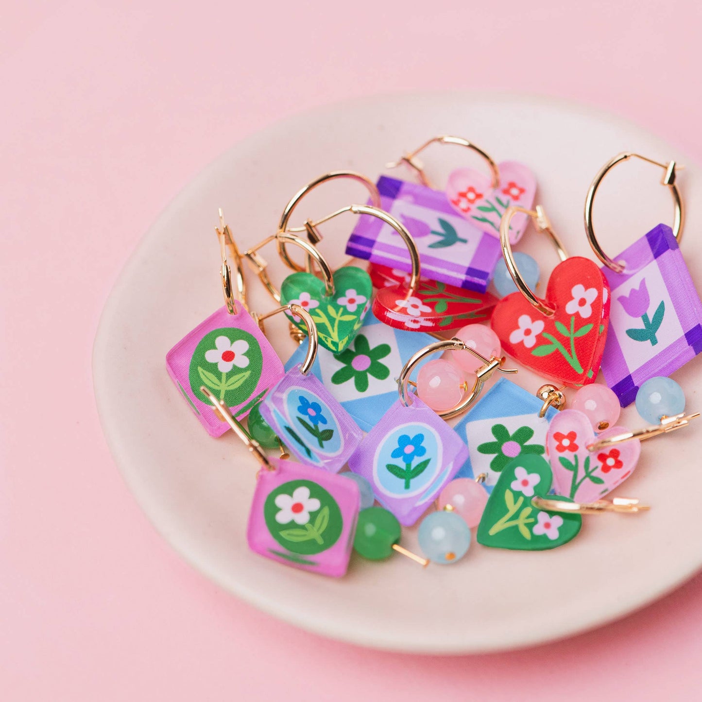 Hoop Earrings - Lilac Floral Charm