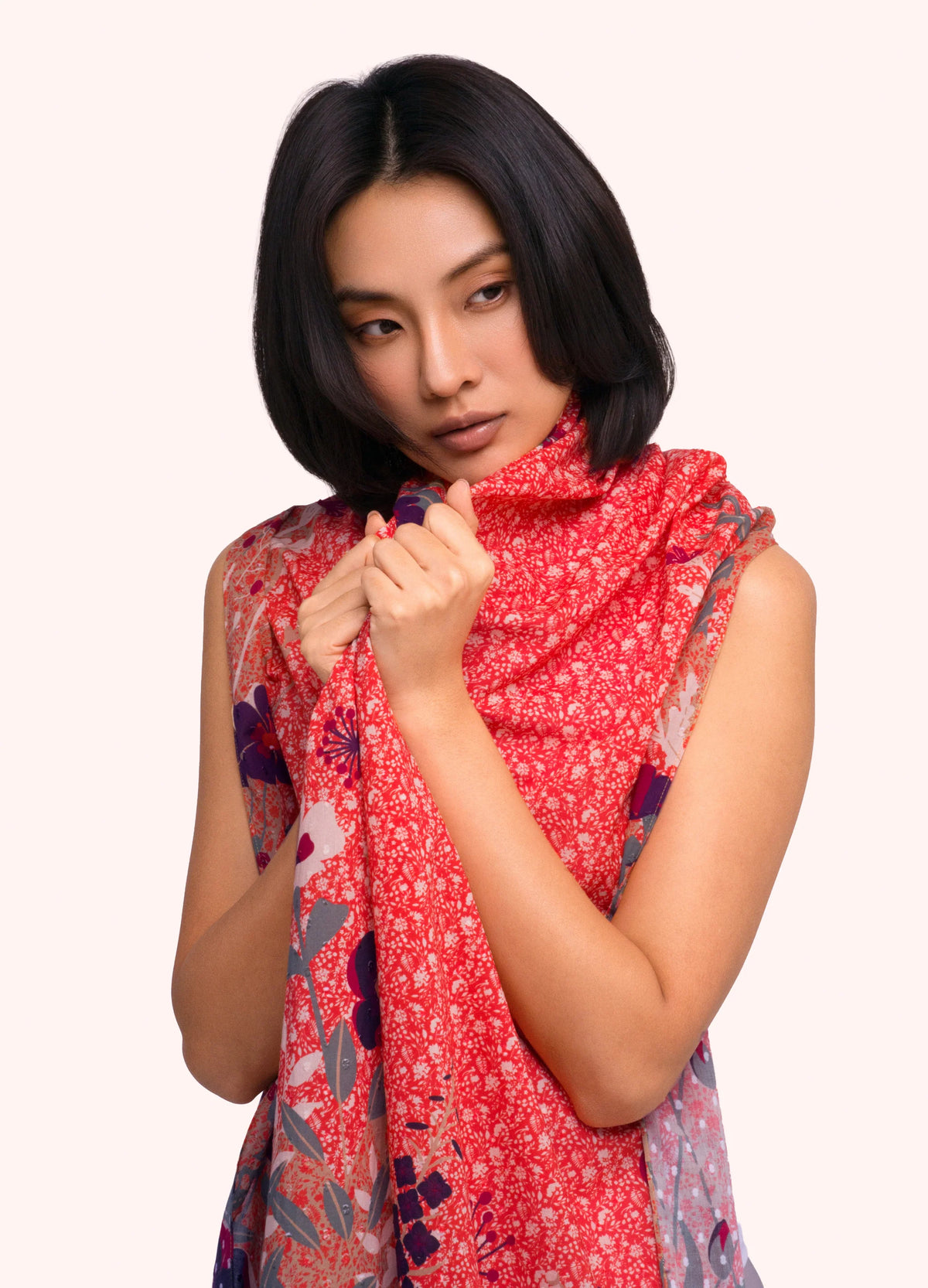 POWDER Cotton Poplin Scarf - Floral Hedgerow Tangerine