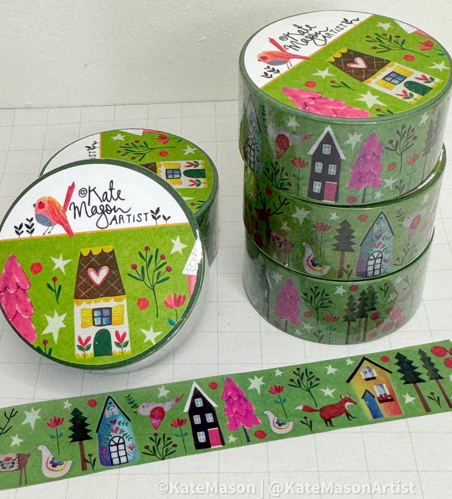 Green Village Pink Trees WASHI TAPE