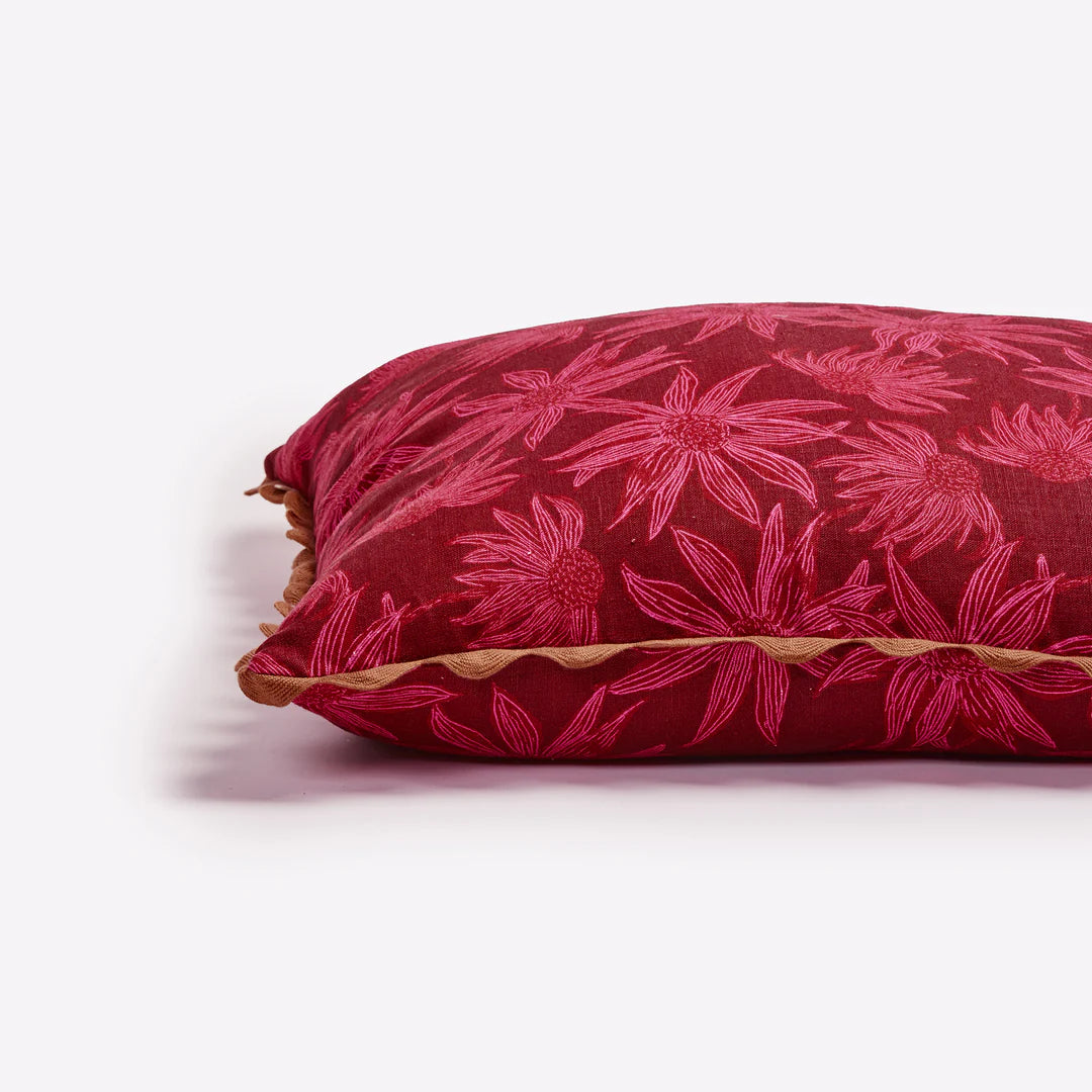 Bonnie and Neil Flannel Flower Cerise Cushion - 60cm