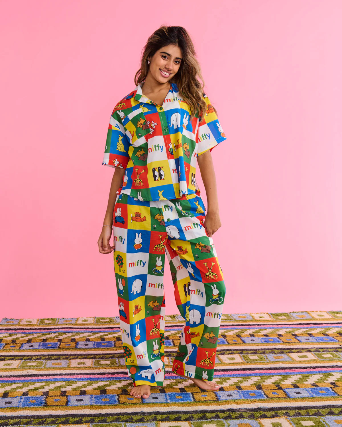 KIP&CO X MIFFY MIFFY'S ADVENTURES ADULT ORGANIC COTTON SHORT SLEEVE SHIRT & PANT PYJAMA SET