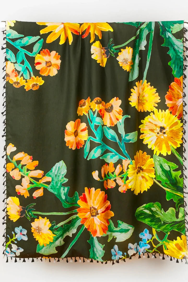 Bonnie and Neil Linen Tassel Throw Deep Green