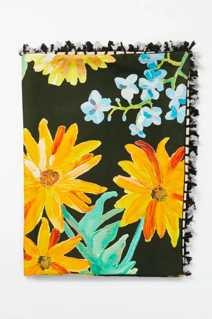 Bonnie and Neil Linen Tassel Throw Deep Green