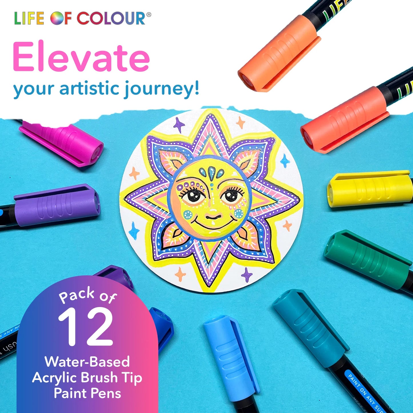Life of Colour - Classic Colours 3mm Medium Tip Acrylic Paint Pens - Set of 12
