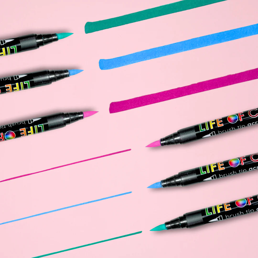 Life of Colour - Floral Colours Brush Tip Acrylic Paint Pens - Set of 12