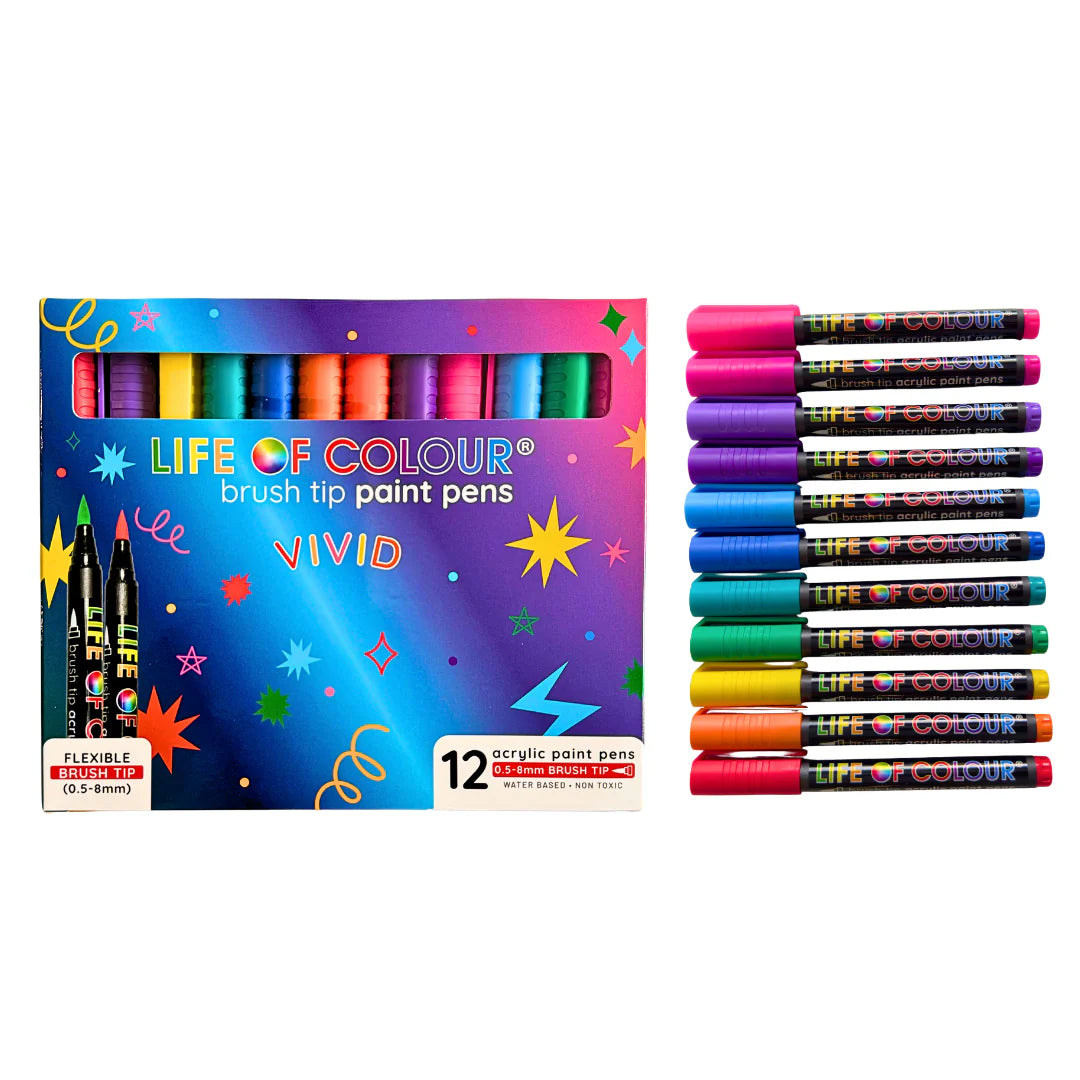 Life of Colour - Classic Colours 3mm Medium Tip Acrylic Paint Pens - Set of 12