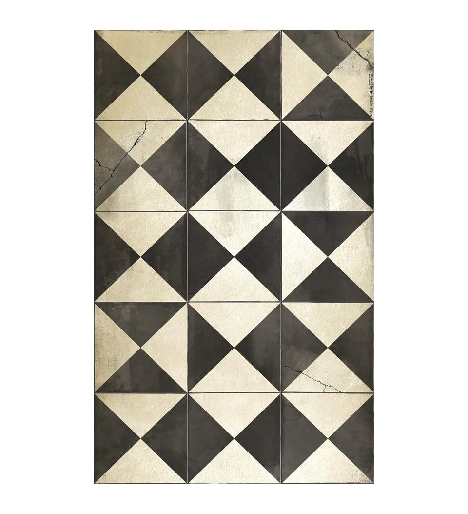 Beija Flor - Borgo Black and White Antique Vinyl Runner (various sizes)
