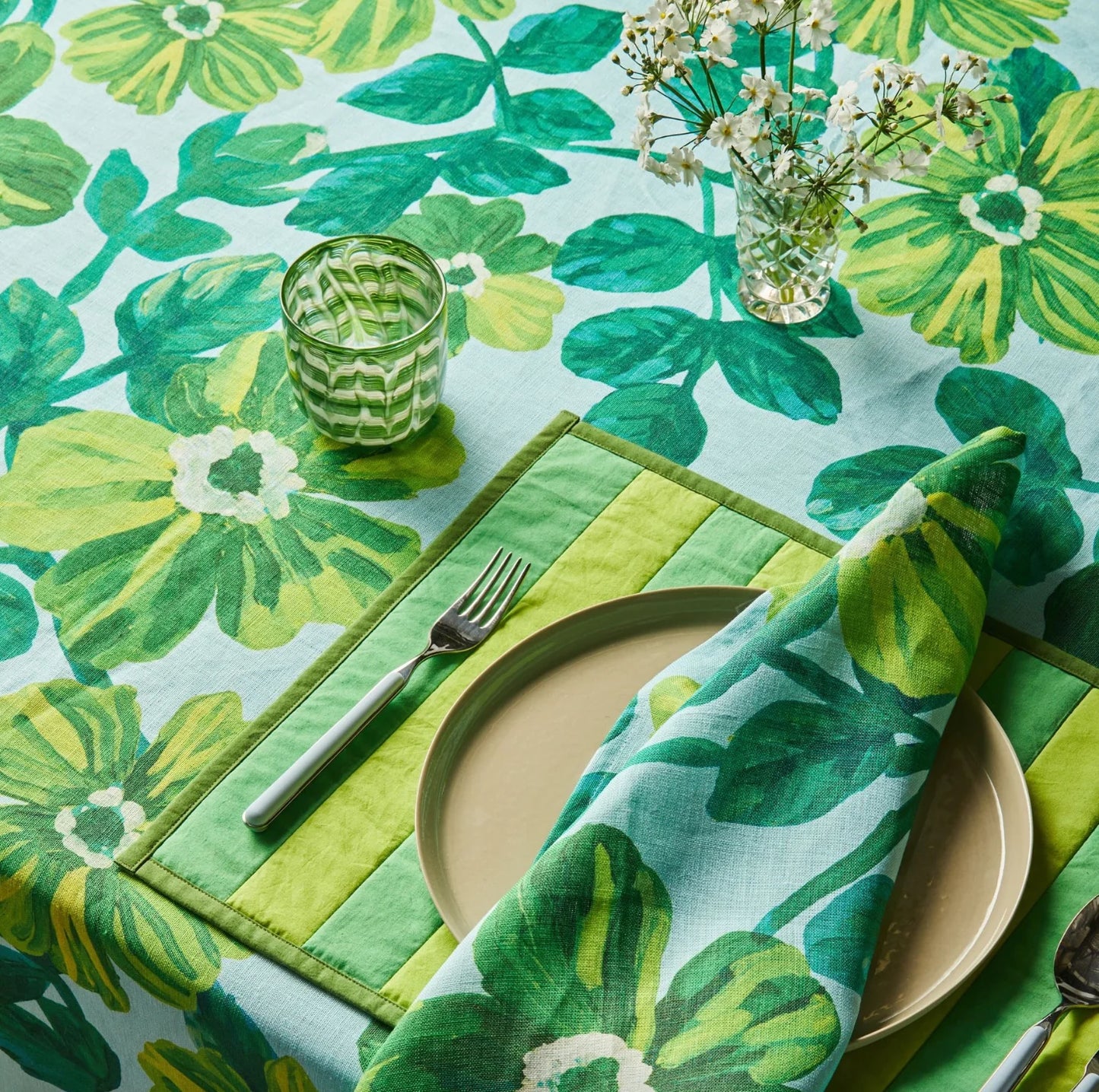 Rosetta Blue Linen Tablecloth - Medium