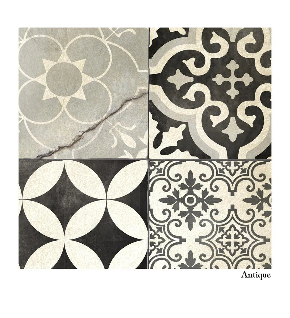 Beija Flor - Eclectic Black and White Antique Vinyl Rug (120cm x 195cm)