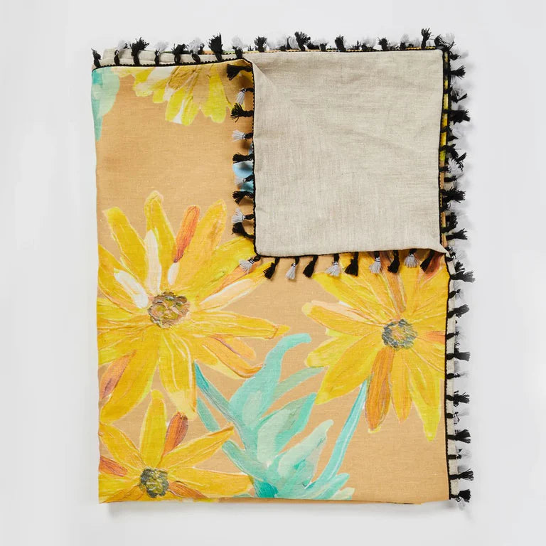 Bonnie and Neil Tassel Throw Floral Toffee