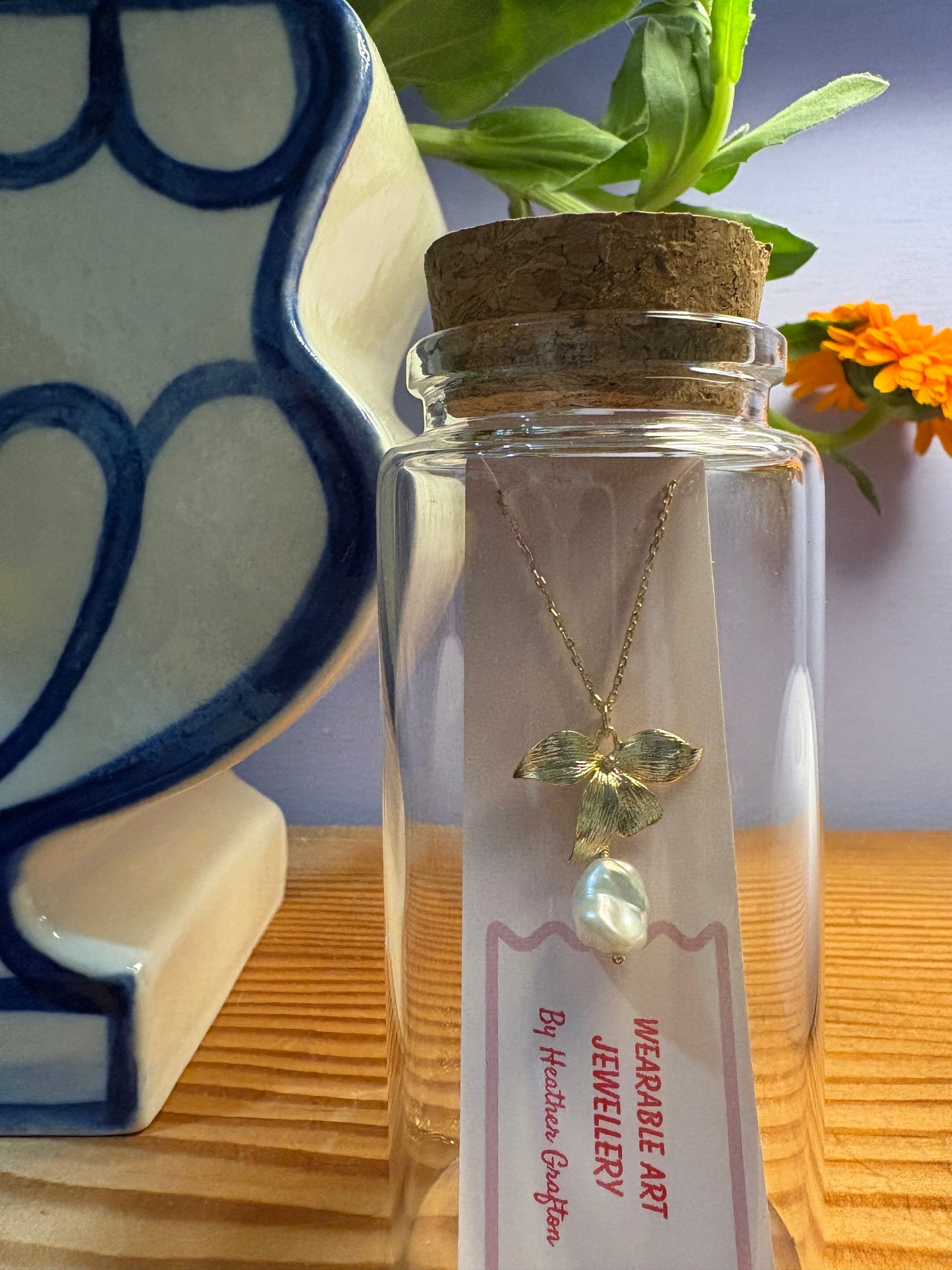 Orchid with Pearl Necklace (gold)