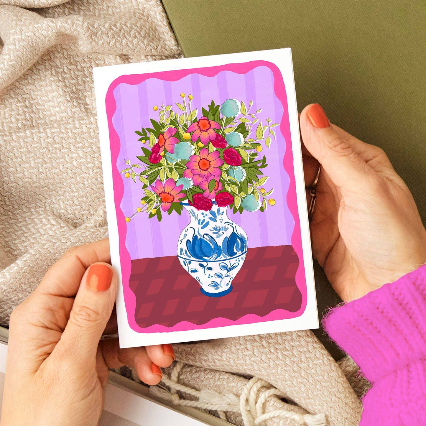 Pink Bouquet in Vase Card | Just Because, Any Occasion