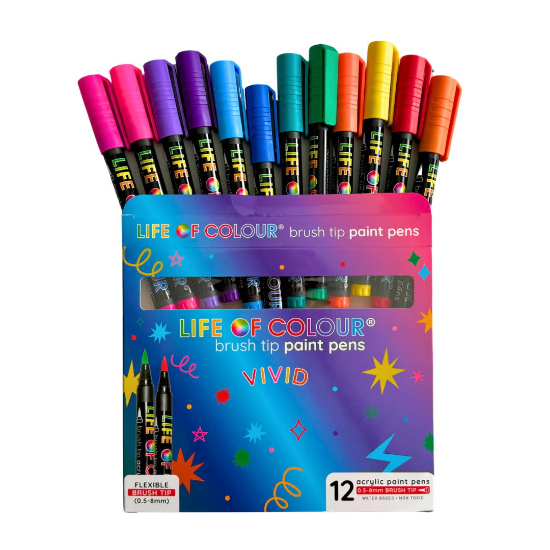 Life of Colour - Classic Colours 3mm Medium Tip Acrylic Paint Pens - Set of 12