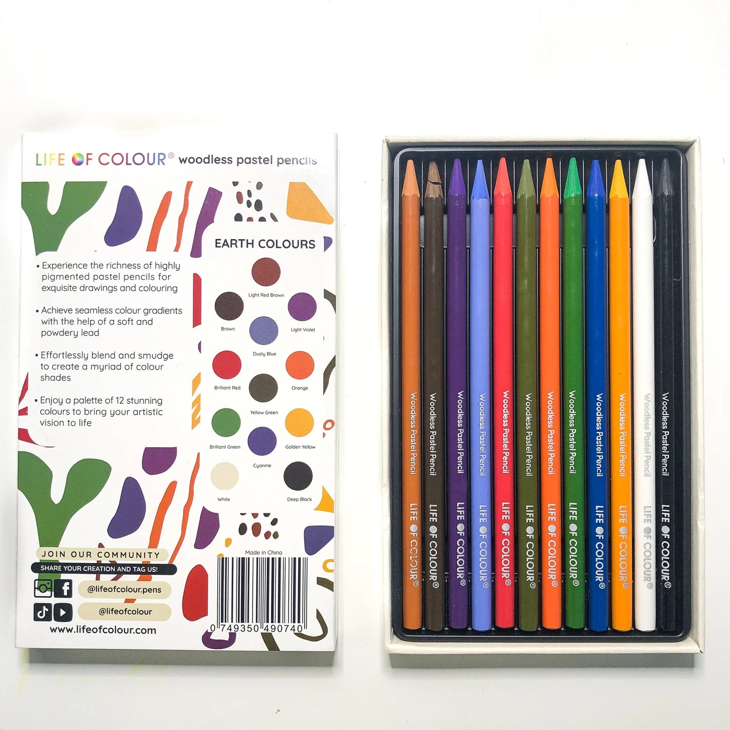 Life of Colour - Woodless Pastel Pencils (Earth colours) Set of 12