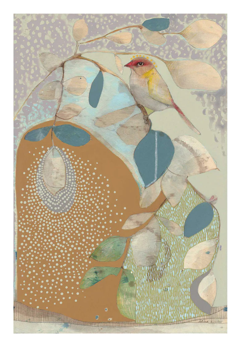 Dana Kinter limited edition print - “red backed finch and blue gum (ii)”