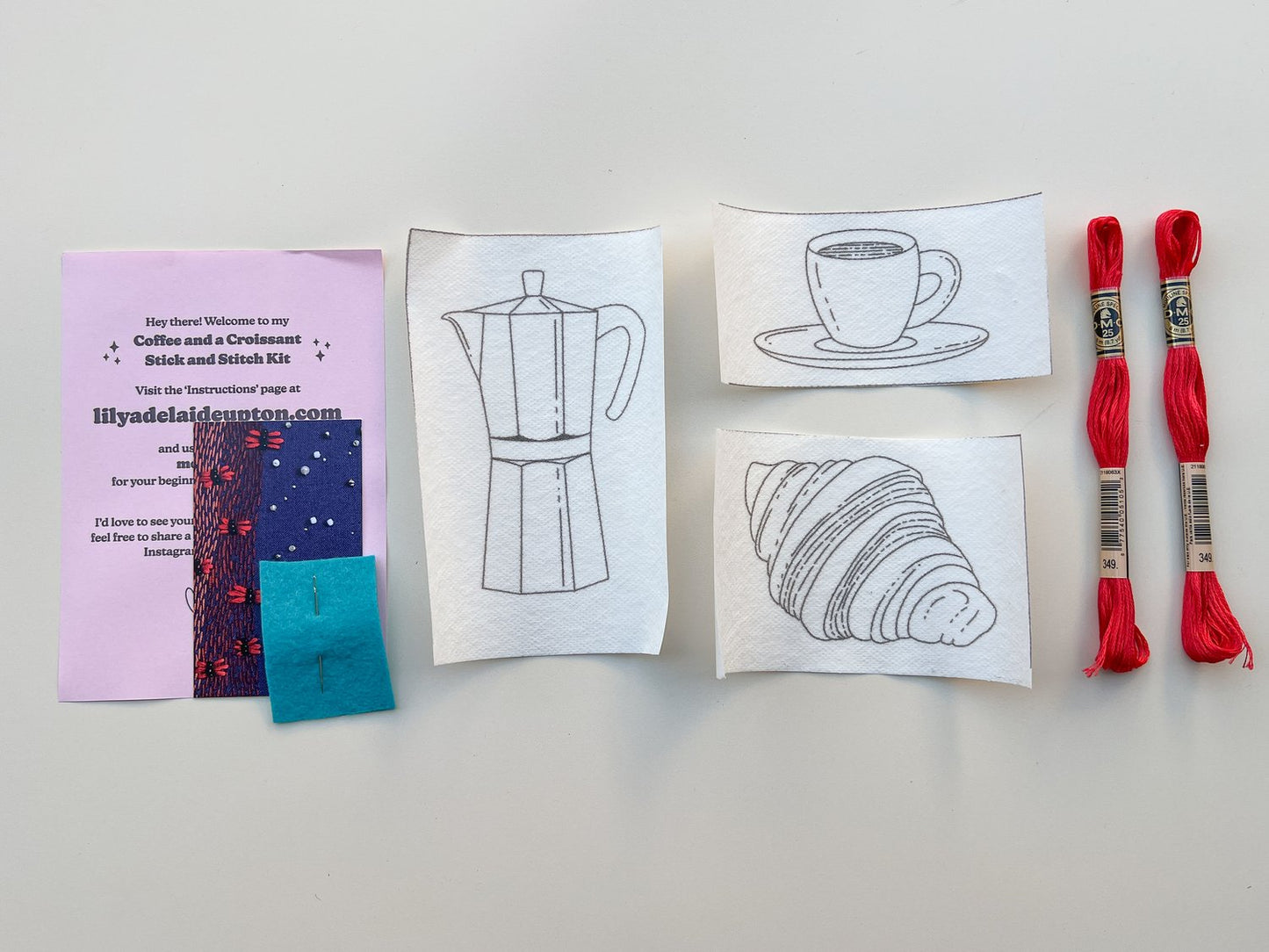 Lily Upton coffee and Croissant Stick and Stitch - Various Colours