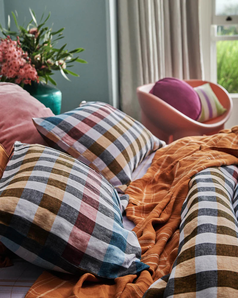 Santa Monica Pecan Tartan Linen Flat Sheet