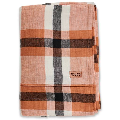 Coffee and Cream Tartan Linen Flat Sheet