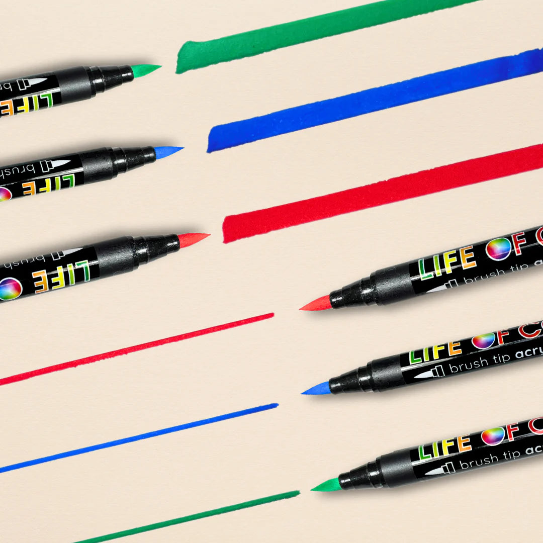 Life of Colour - Classic Colours 3mm Medium Tip Acrylic Paint Pens - Set of 12
