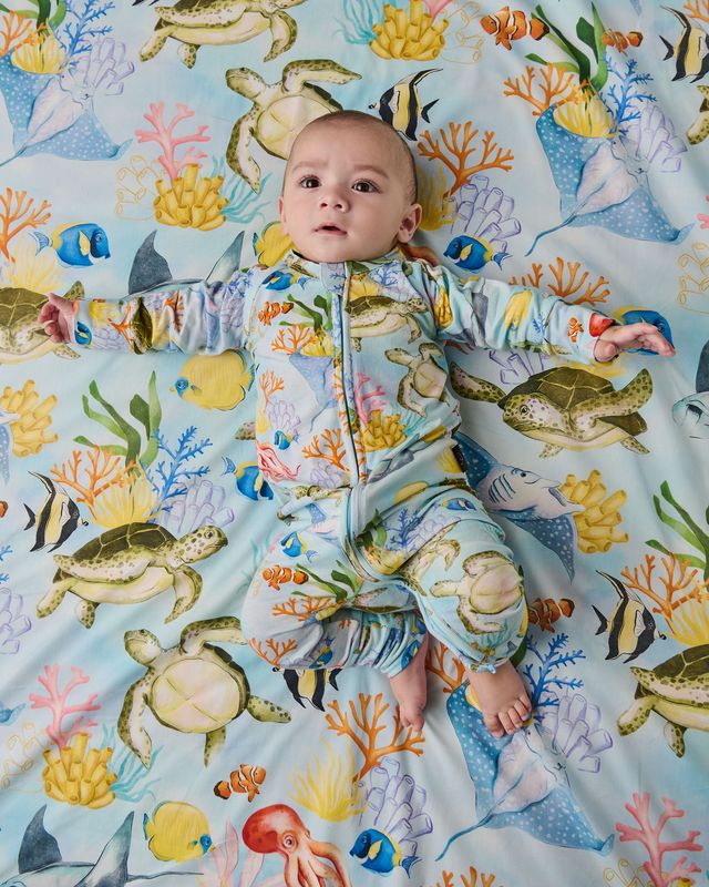 Kip and Co Organic Long Sleeve Zip Romper - Reef Life