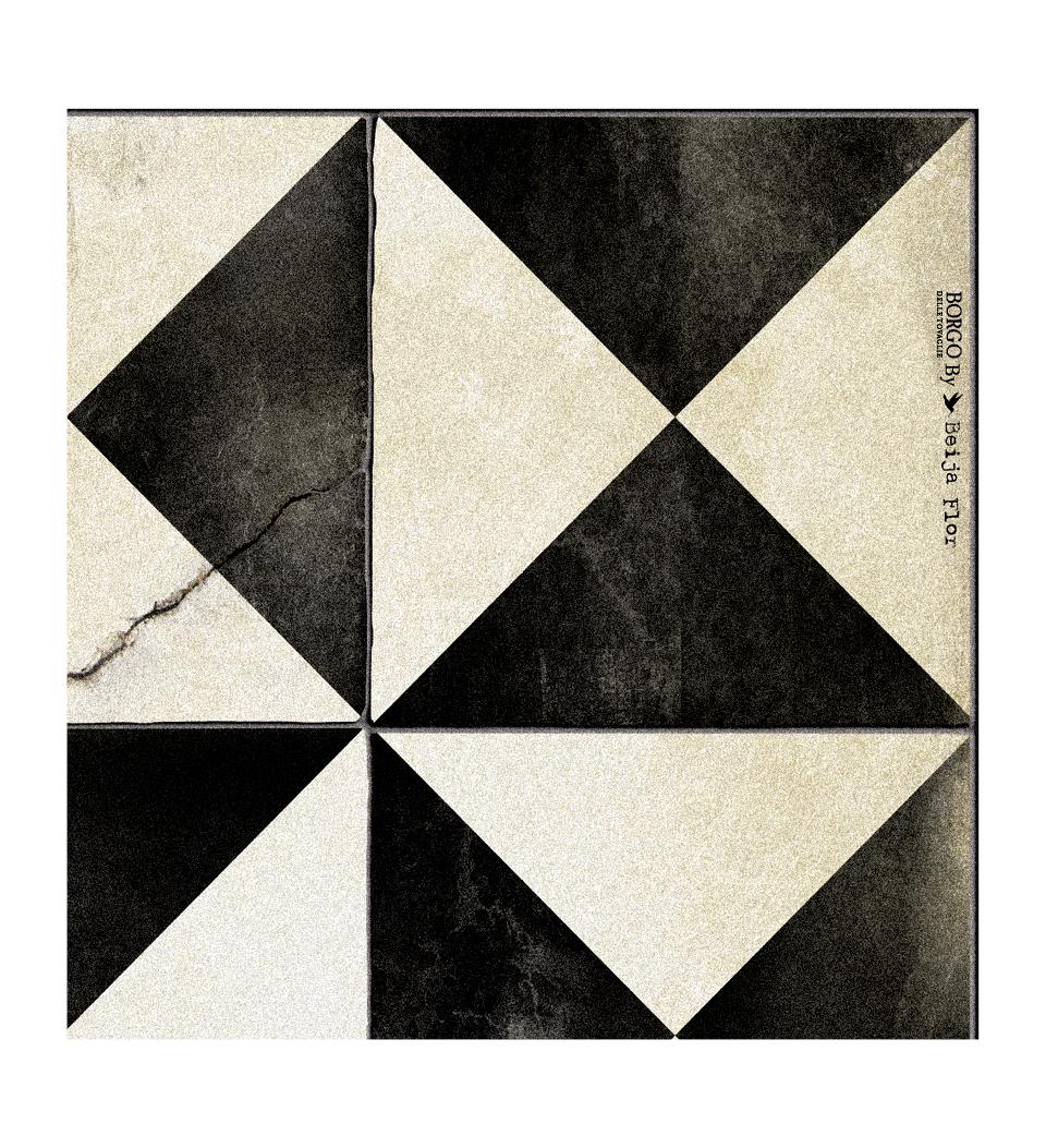 Beija Flor - Borgo Black and White Antique Vinyl Runner (various sizes)