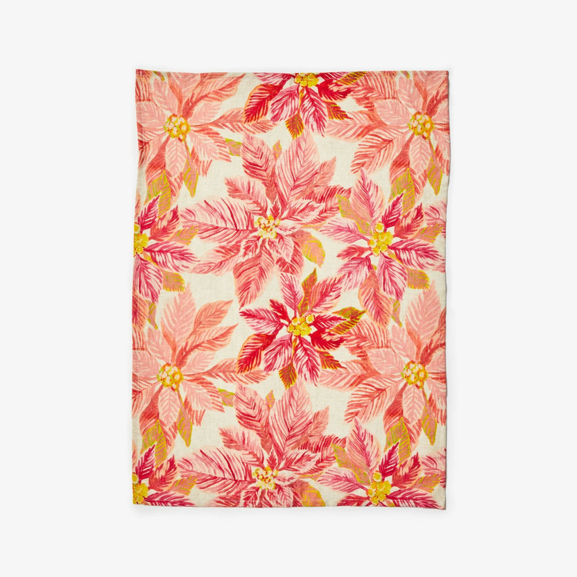 Poinsettia Linen Tea Towel