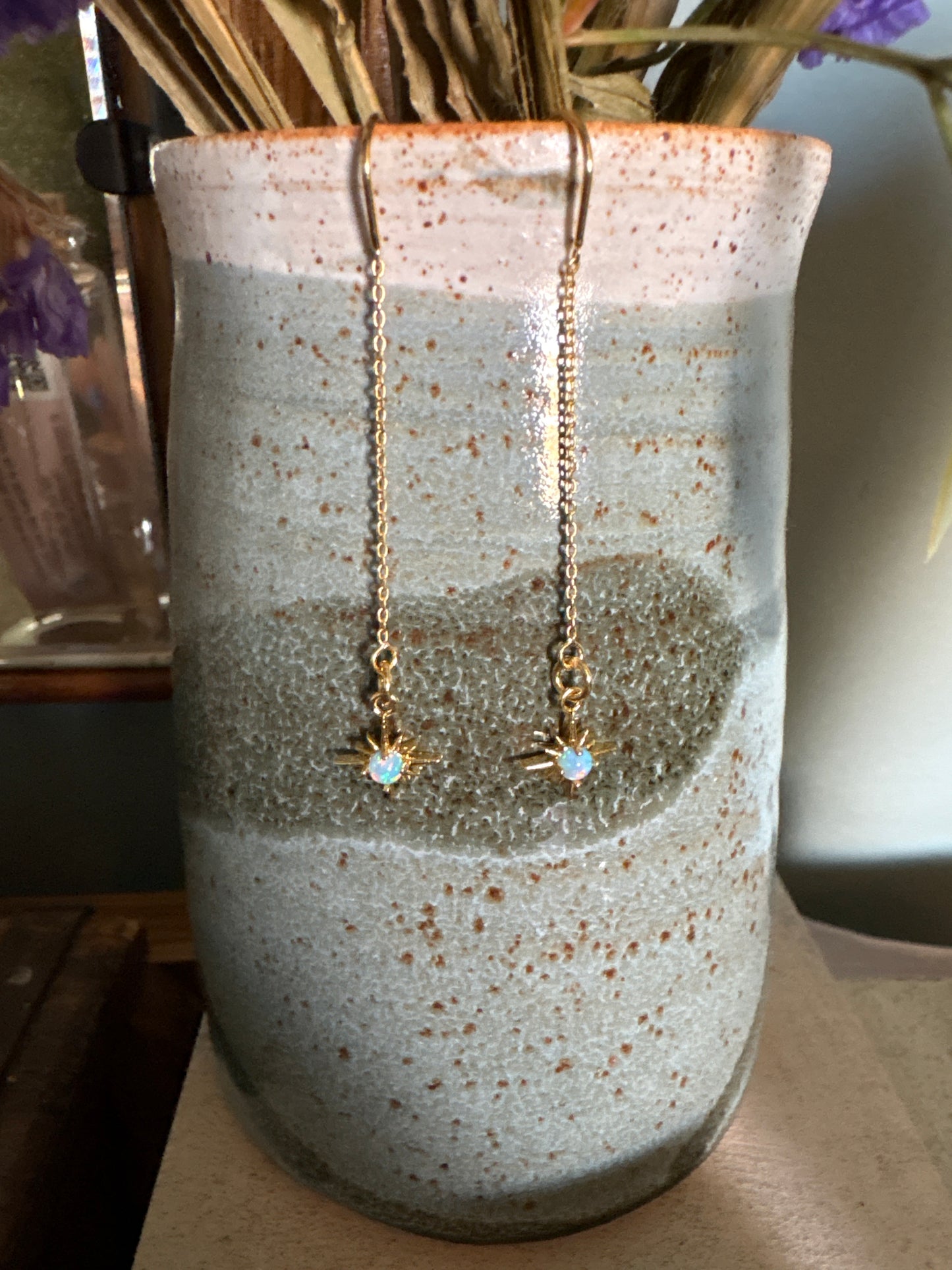Stars with stones Thread Earrings (gold plated)