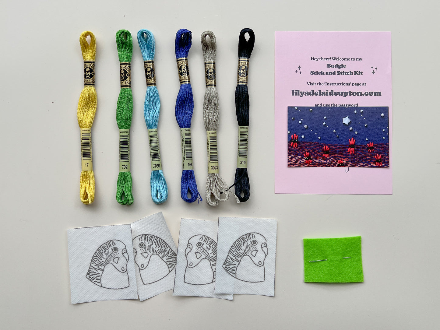 Lily Upton Budgie Stick and Stitch Kit