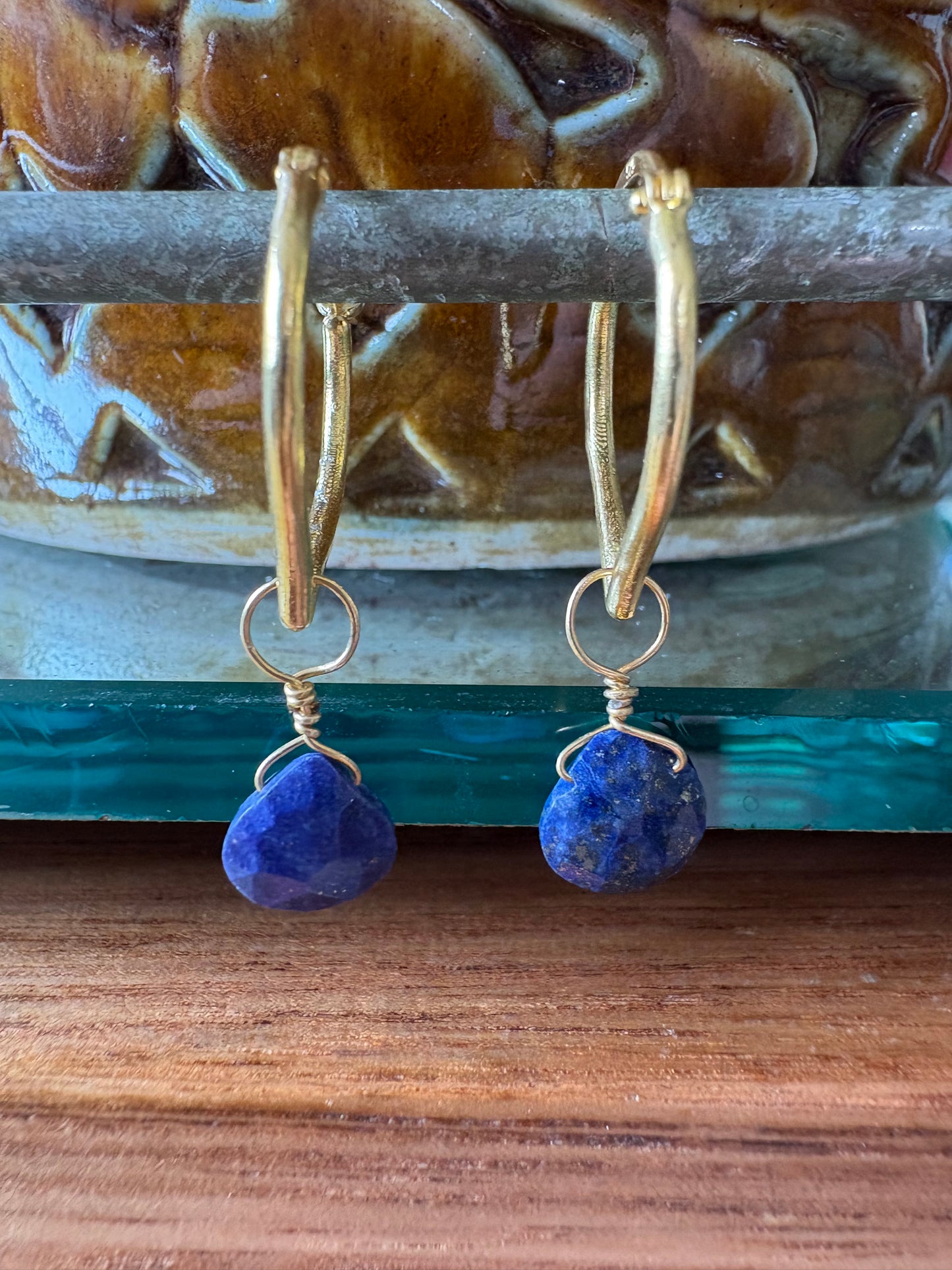 Hammam Huggie Earrings with Lapis Lazuli Stone