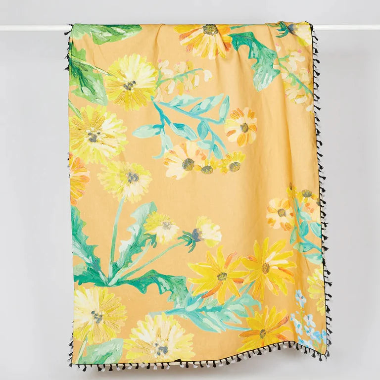 Bonnie and Neil Tassel Throw Floral Toffee