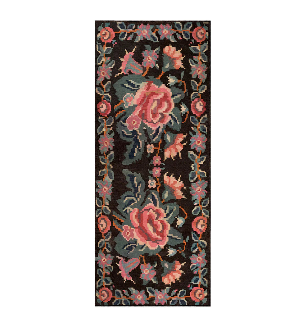 Beija Flor - Mary Black Rug Vinyl Runner 50cm x 120cm