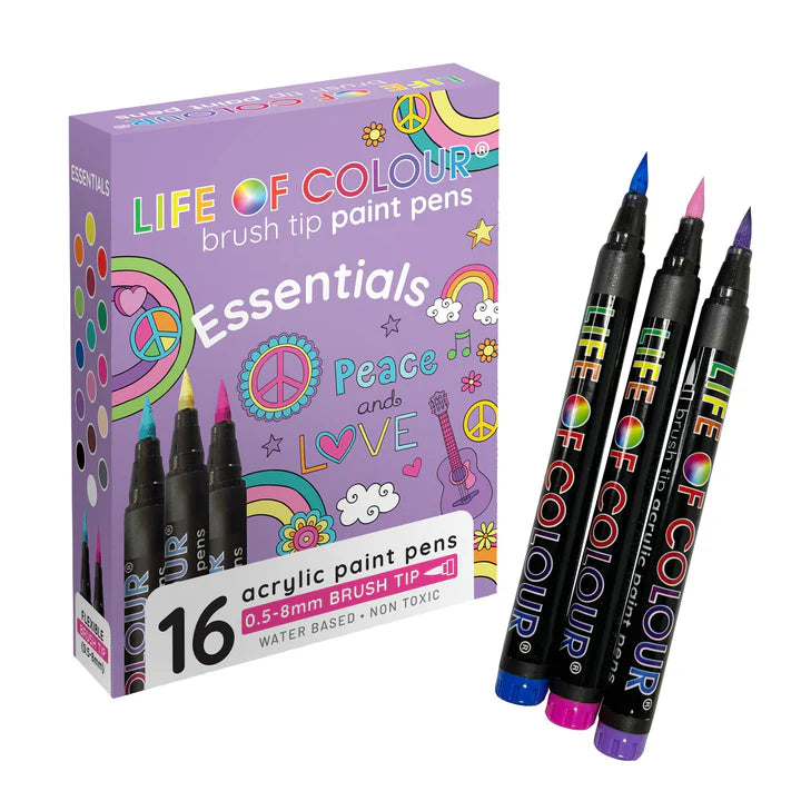 Life of Colour - Brush Tip Acrylic Paint Pens - set of 16